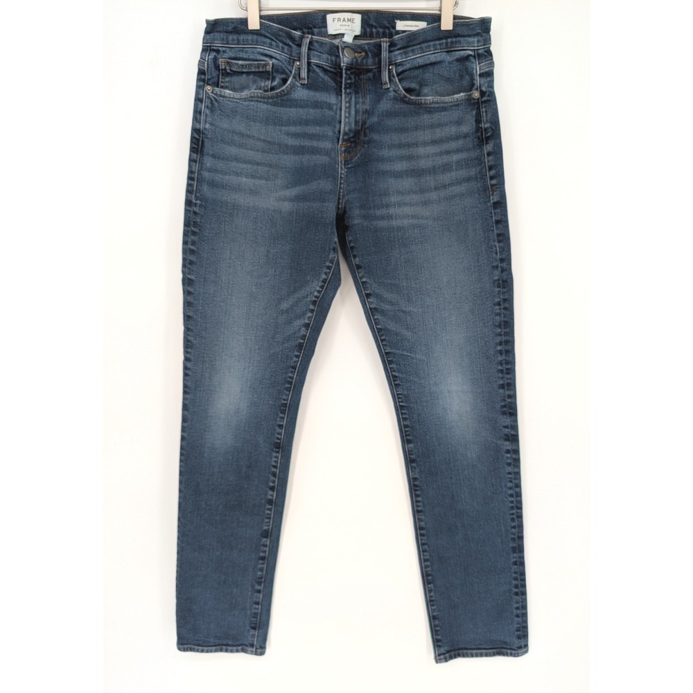 Frame L'Homme Slim Jeans Mens 33 Blue Comfort Stretch Dark Denim Modern LMH456